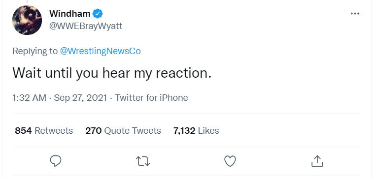 Bray wyatt reaction tweet